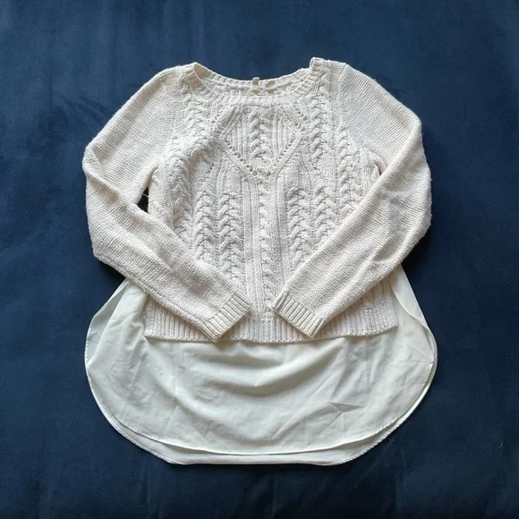 Anthropologie Moth Layered Cable Knit Ella Sweater in‎ Ivory - Picture 4 of 8